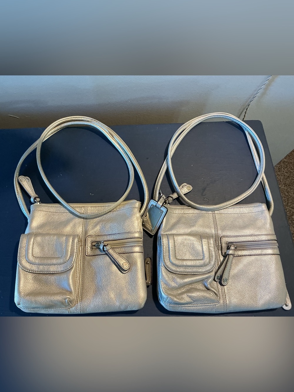 Tignanello Metallic Silver Leather Shoulder Bag